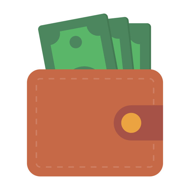 棕色钱包与钱的图标。图片下载