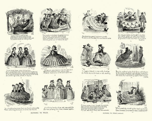 没什么可穿的，维多利亚时代的女性时尚卡通，19世纪图片下载