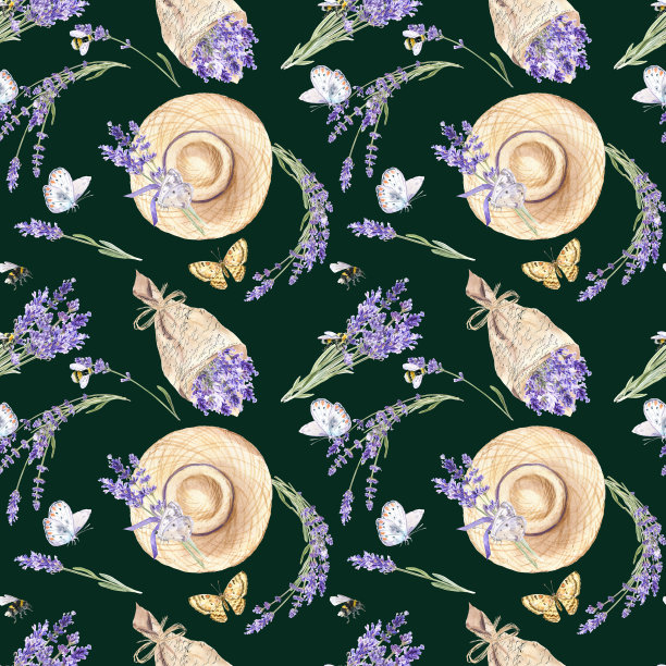 薰衣草无缝模式。质朴可爱的普罗旺斯风格。用于织物，贺卡，壁纸，包装纸，背景图片下载