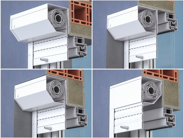 外部卷帘的类型。各种pvc百叶窗的横截面安装选择。图片下载