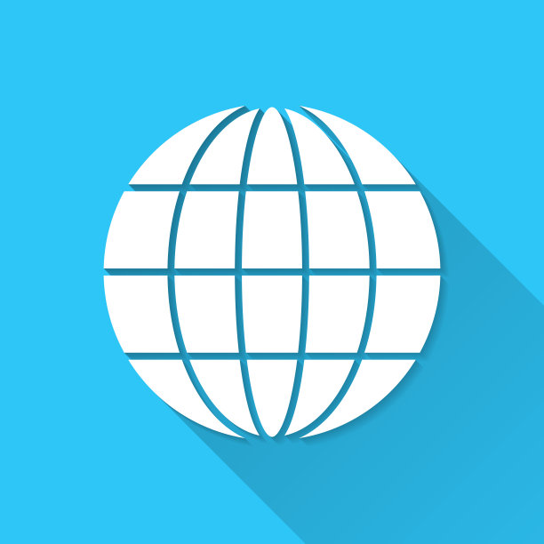 世界。蓝色背景上的图标-长阴影平面设计图片下载
