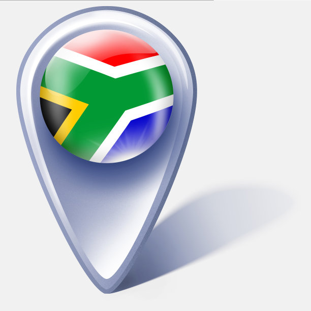 南非按钮地图指针与旗帜隔离在白色图片下载