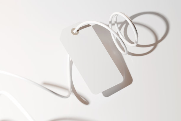 服装标签上的扭曲绳呈现概念模型。三维渲染图片下载