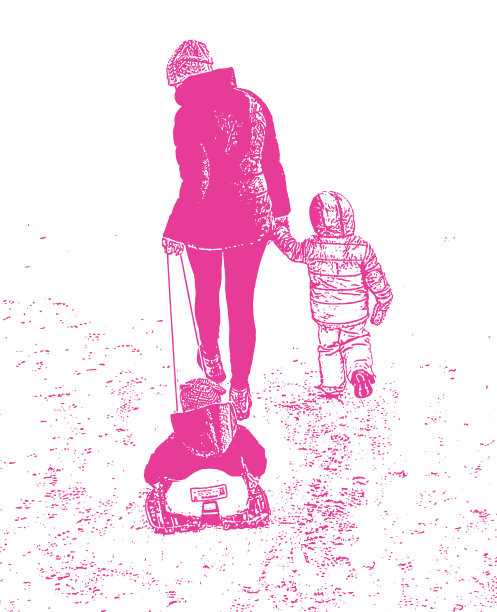 妈妈用雪橇拉着孩子们图片下载