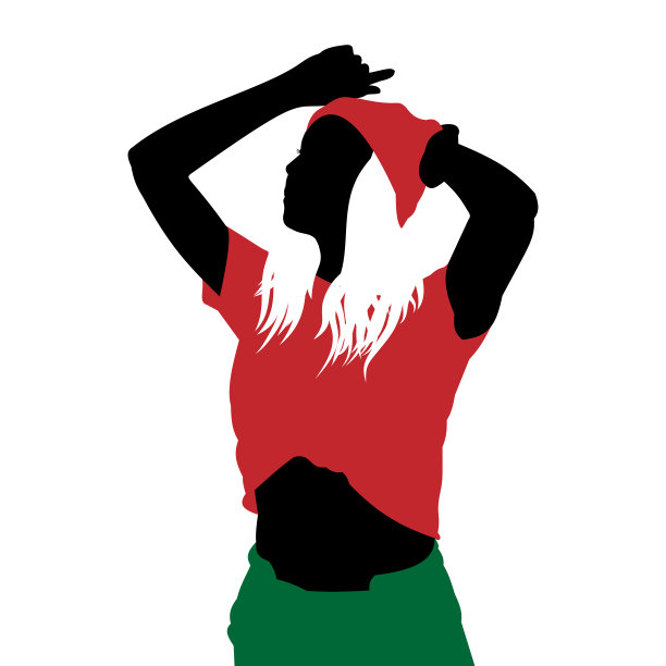 一个穿着红衬衫，戴着红帽子的年轻女孩的剪影图片下载