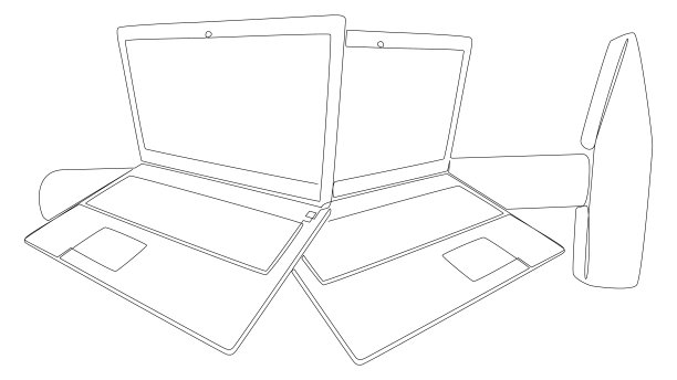 一个连续的笔记本电脑与锤子。细线插图矢量概念。轮廓画创意。图片下载