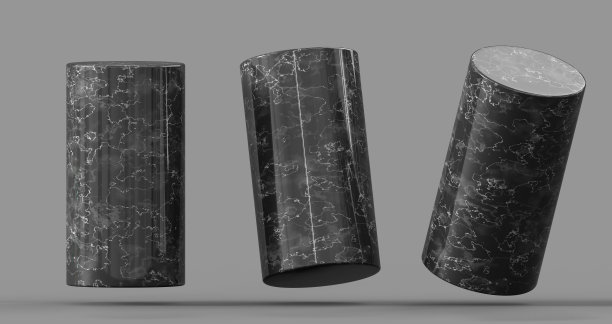 黑色大理石圆柱平台3d渲染图标集。豪华奖柱底座，空石柱平台，产品展示的几何支架，博物馆的实物展示舞台图片下载