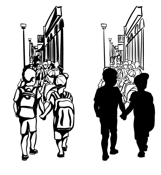 走路上学的小伙伴剪影图片下载