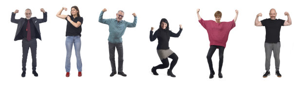 一群人在白色背景上展示肱二头肌图片下载