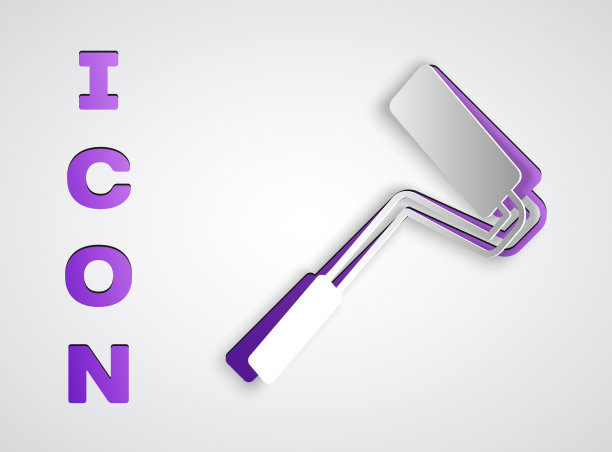 剪纸漆辊刷图标隔离在灰色图片下载