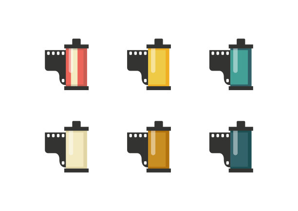 彩色的一套老式照相机胶卷图片下载