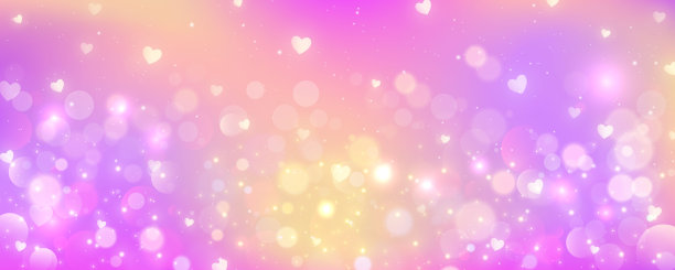 粉红色背景与散景。明亮柔和的天空，闪烁的星星和心。可爱的柔和渐变模糊壁纸。可爱的奇幻魔法设计。向量。图片下载