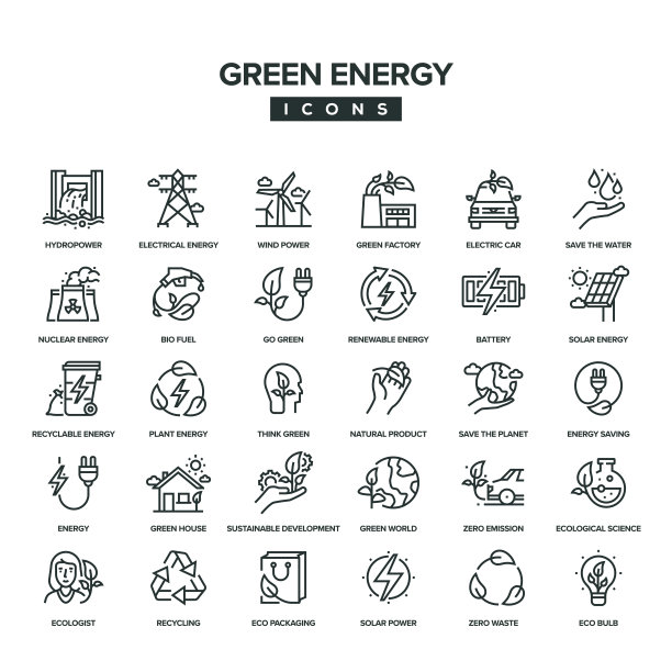 绿色能源线图标设置图片下载