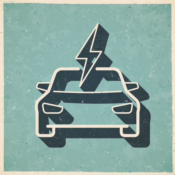 电动汽车充电。图标复古复古风格-旧纹理纸图片下载