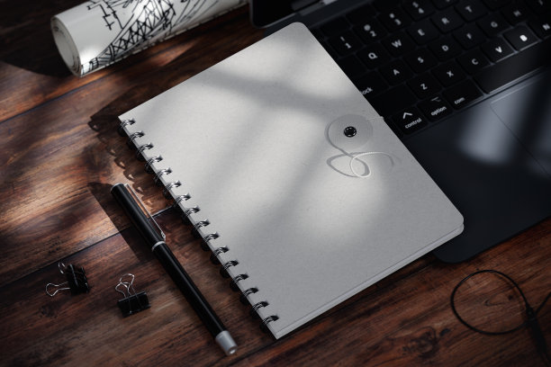 绳锁笔记本在工作场所的模型。三维渲染图片下载