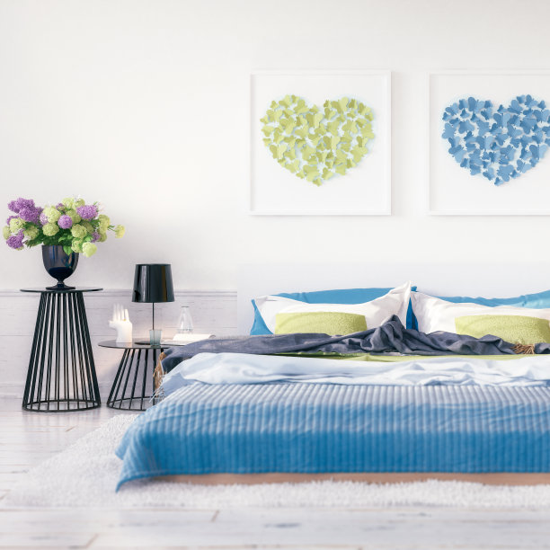 舒适的夏季色彩卧室安排(重点)- 3D可视化图片下载