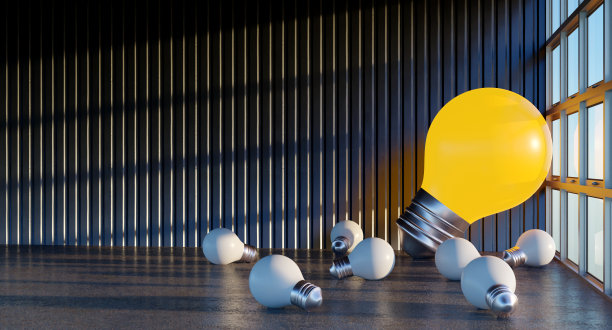 思想灯泡被留在房间的角落里，3D渲染图片下载