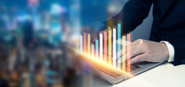 商人分析金融数据图表交易概念，投资股票市场，基金和数字资产，金融技术，增长业务，收入，增加收入和百分比图标。图片下载
