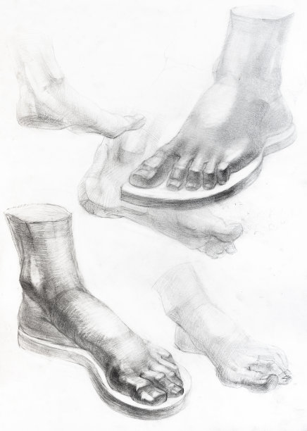用石墨铅笔绘制的脚图图片下载