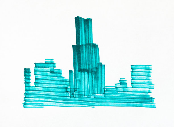 用宽大的绿色记号笔画摩天大楼的草图图片下载