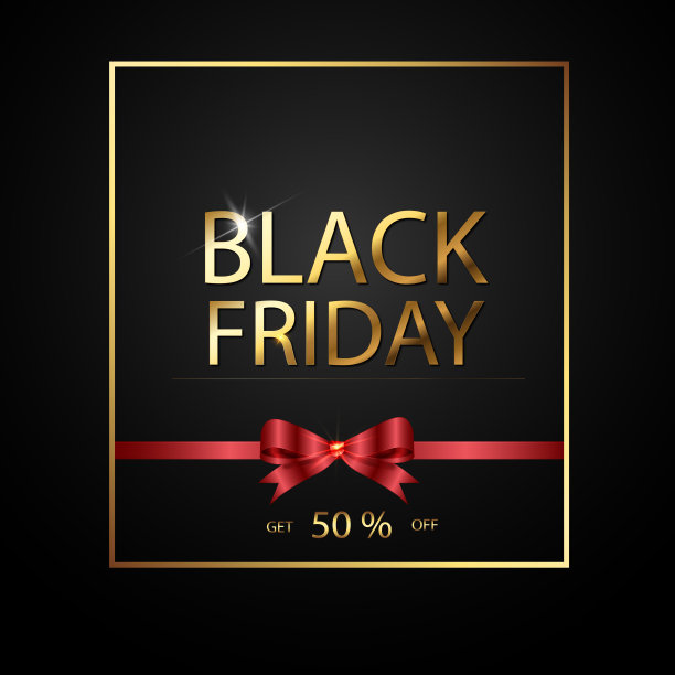 黑色星期五矢量概念。黑色星期五销售矢量标签与红丝带图片下载