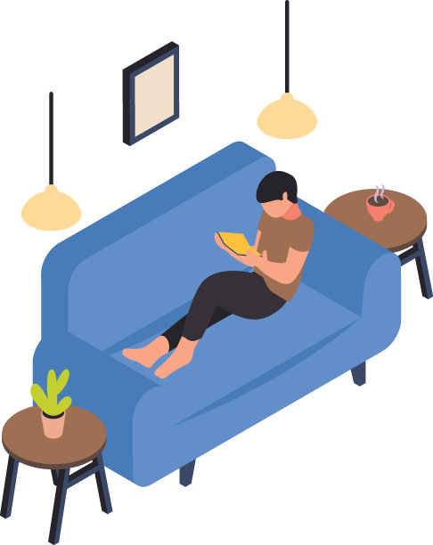 小男孩坐在沙发上看书，赤脚男人躺在沙发上矢量图标设计，每周假期活动符号，周休息日标志，懒惰的周末人股票插图图片下载