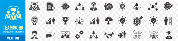 商业团队合作，工作组，人力资源和团队建设图标集。图片下载