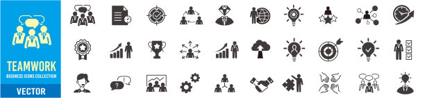 商业团队合作，工作组，人力资源和团队建设图标集。图片下载