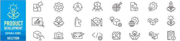 产品开发可编辑的线条图标矢量图片下载