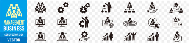管理线图标。业务人员，算法和组。启动策略线性图标集。向量图片下载