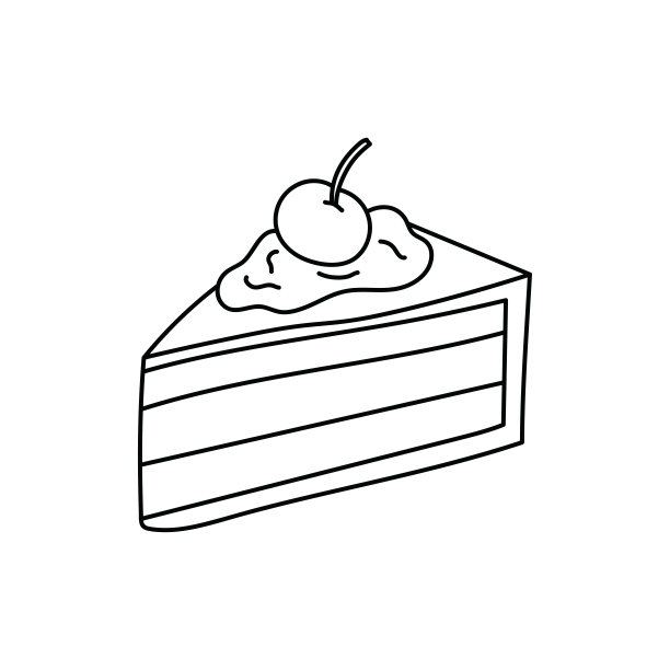 手绘的孩子绘制卡通矢量插图蛋糕片女巫奶油和樱桃图标隔离在白色背景上图片下载