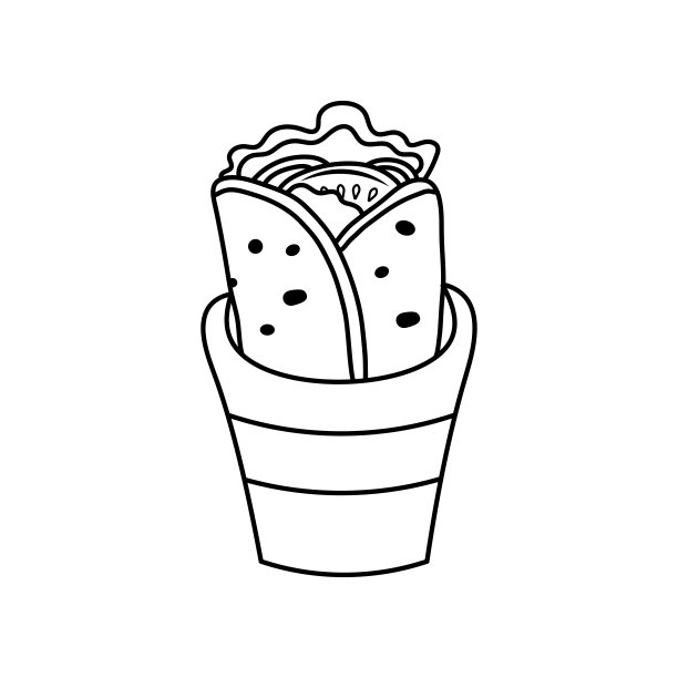 手绘的孩子画卡通矢量插图美味可口的烤肉串与纸包装图标隔离在白色背景上图片下载