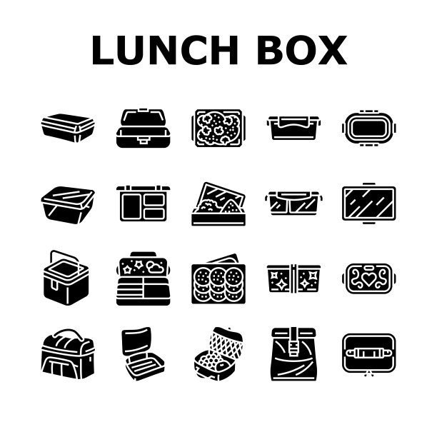 饭盒食品学校膳食图标集矢量图片下载