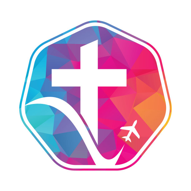 教堂旅游标志设计矢量插图。教堂和飞机的标志图标。图片下载