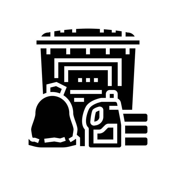 石油泄漏应急工具包石油工程师字形图标矢量插图图片下载