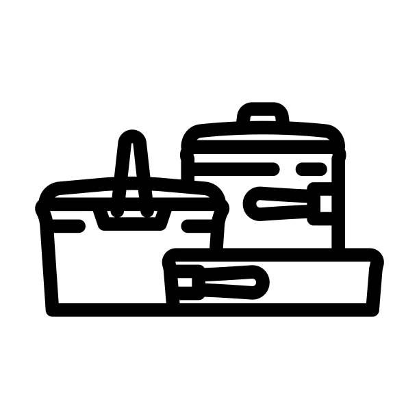 野营厨具登山探险线图标矢量插图图片下载