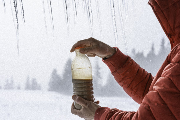 冬季自然手持运动饮料瓶。图片下载