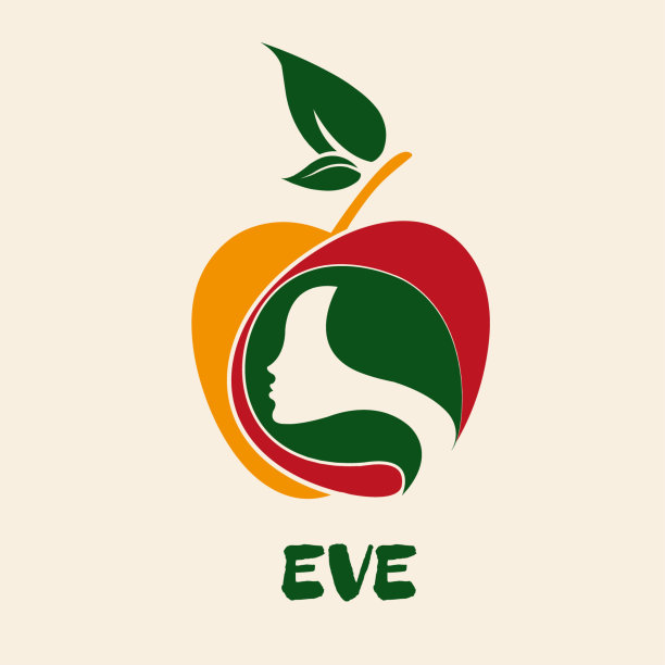 苹果水果和美女肖像标志。夏娃是圣经中罪恶的象征。图片下载