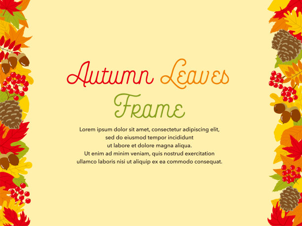 手绘横幅框架与秋叶和坚果在4:3的比例。图片下载