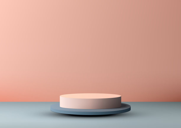 现代极简主义3D产品展示:蓝色讲台，米色背景。展示当代设计的矢量插画模型图片下载