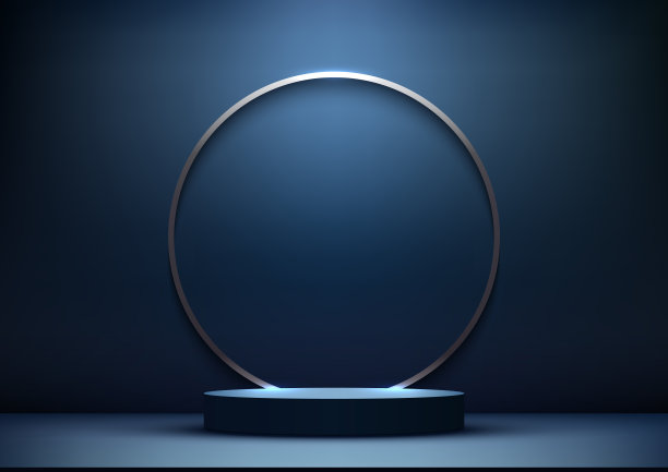 豪华领奖台与金色金属圈边界。优雅的3D展示图片下载