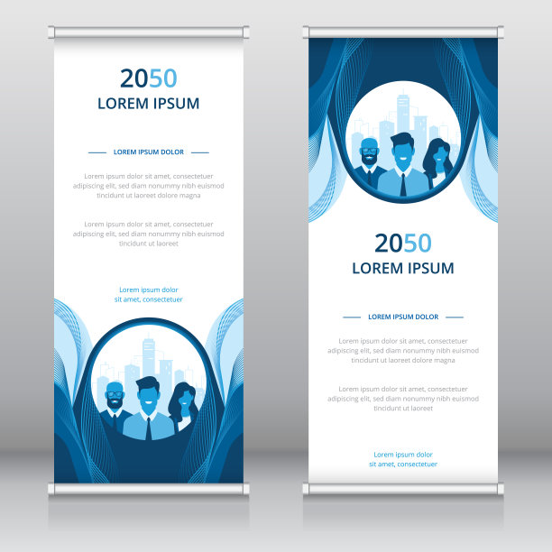 现代卷横幅设计或可伸缩的横幅模板与商业人士和城市景观艺术品图片下载