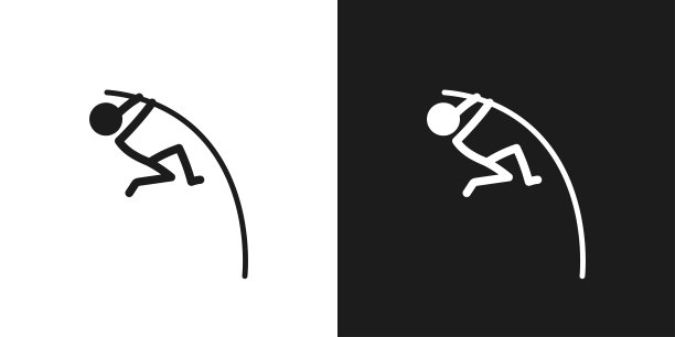 撑杆跳高图标象形图矢量设计。简笔人撑杆跳运动员矢量图标标志符号象形图图片下载