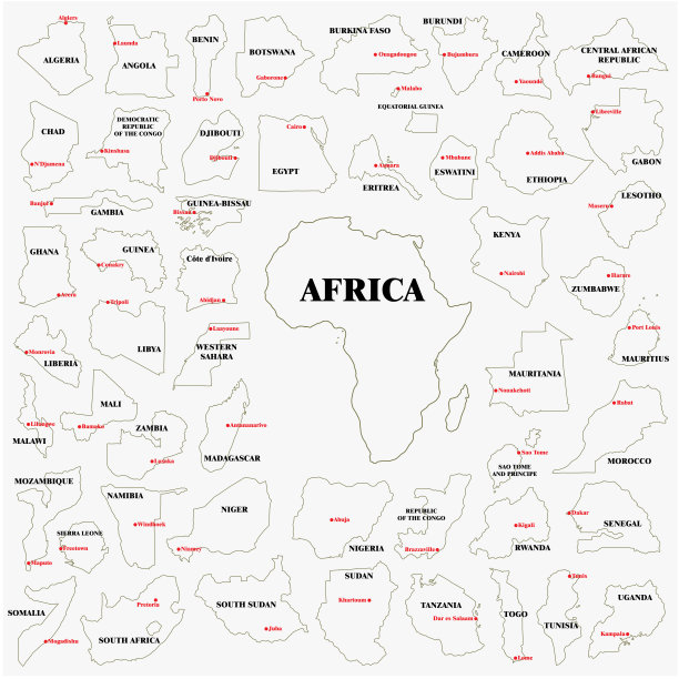 手绘非洲国家地图。图片下载