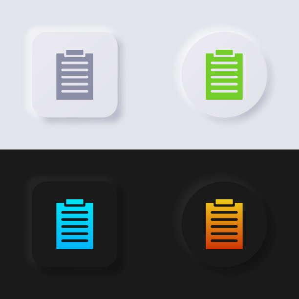 剪贴板图标集，网页设计的多色非同态按钮软UI设计，应用程序UI等，按钮，矢量。图片下载