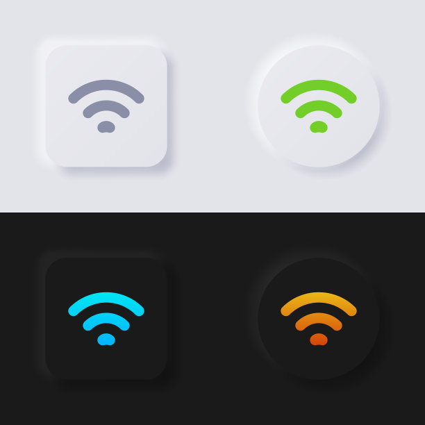 网络信号波符号图标集，多色非同义按钮软UI设计，用于网页设计，应用程序UI等，按钮，矢量。图片下载