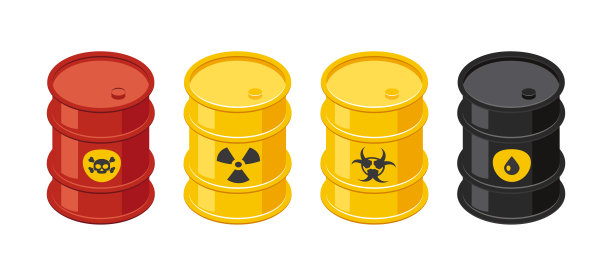 装有有毒废物的等距桶，矢量图标图片下载
