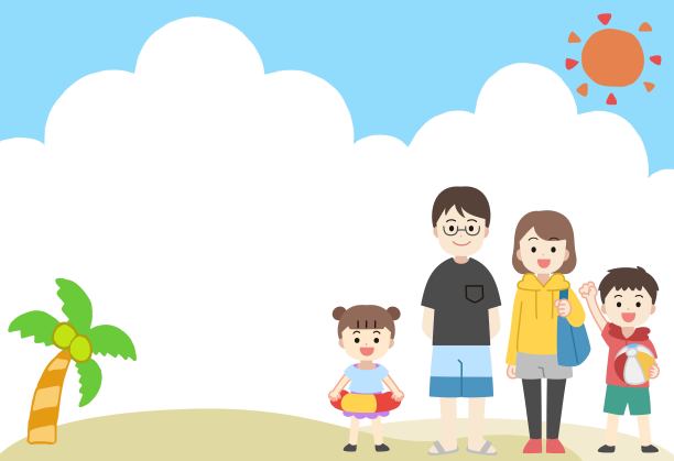 一家人在夏天穿着泳衣在海里游泳的插图图片下载