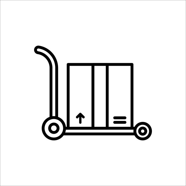 纸箱与推车细线图标，矢量。图片下载