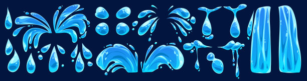 卡通水撕裂矢量图标集，液体图形图片下载